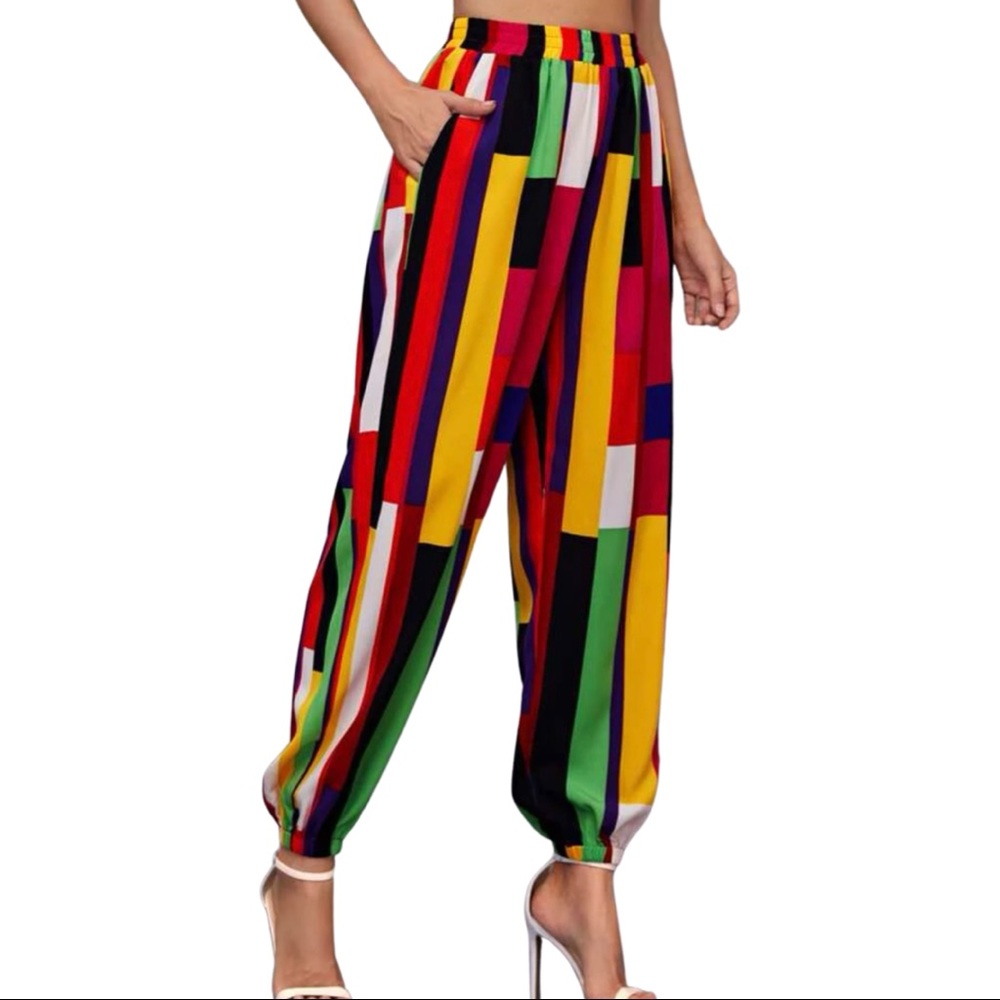 Color Block High Waisted Carrot Pants